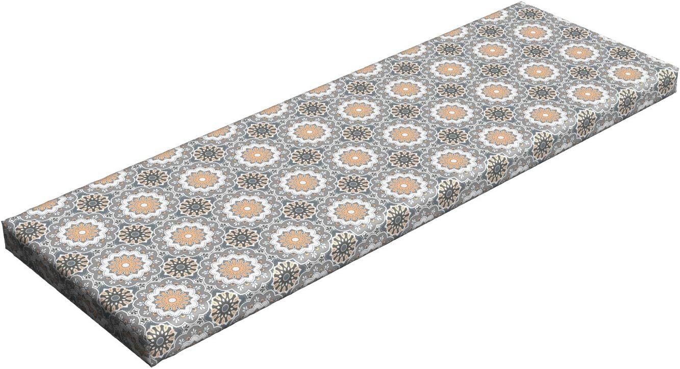 Ambesonne Ethnic Bench Pad, Moroccan Folklore Oriental Eastern Ottoman Classic Antique Vintage Pattern, Standard Size HR Foam Cushion with Decorative Fabric Cover, 45" x 15" x 2", Grey Beige