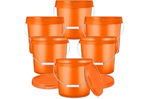 Ziliny 6 Pack 2 Gallon Plastic Bucket with Lid Heavy Duty Pail with Metal Handle Reusable Small Multipurpose Paint Buckets Container for Food Storage(Orange)
