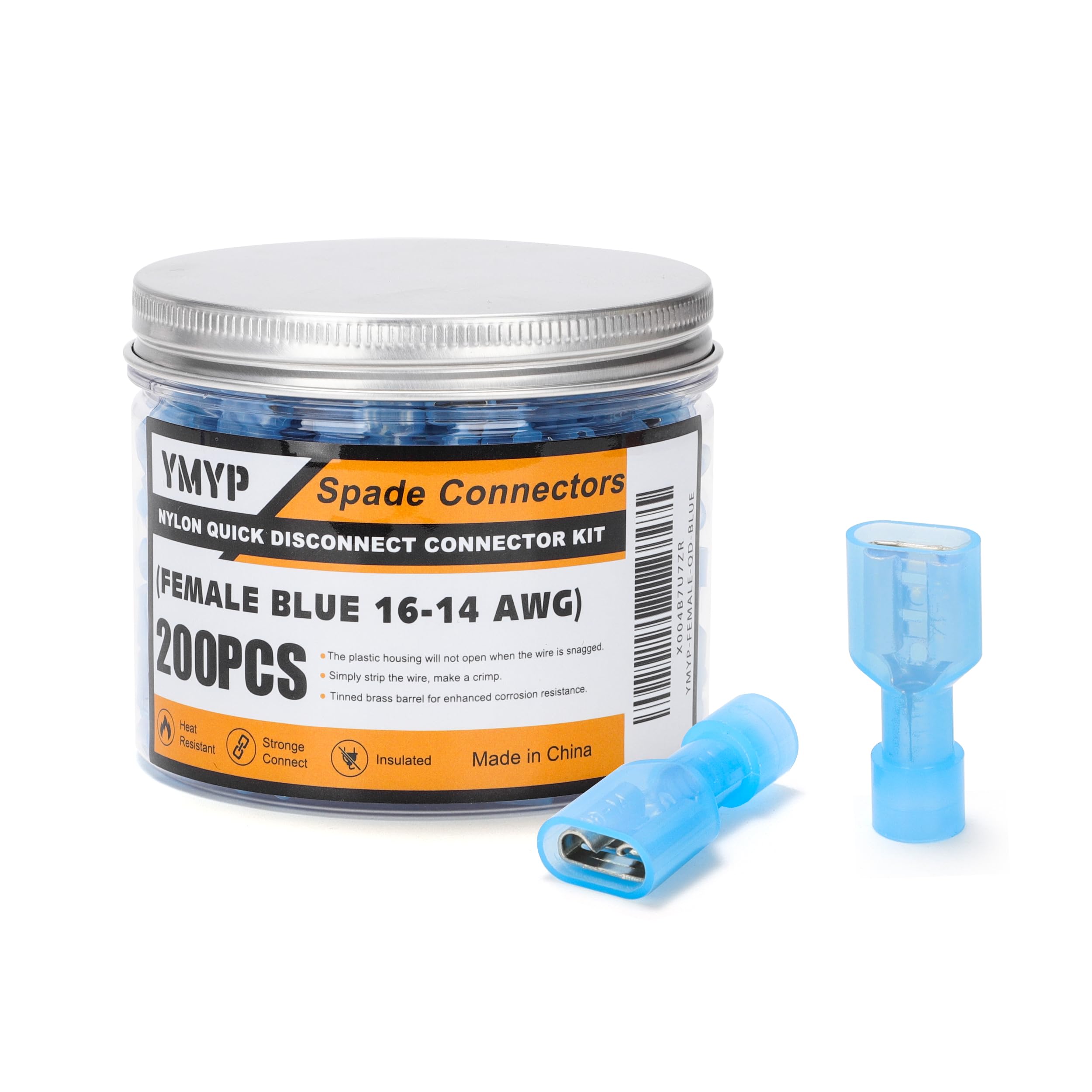 Photo 1 of 200PCS Nylon Female Spade Connector Kit - Blue 16-14 AWG - Quick Disconnect Electrical Wire Connectors - Tinned Copper Insulated Terminals for Automotive Electronics Crimp