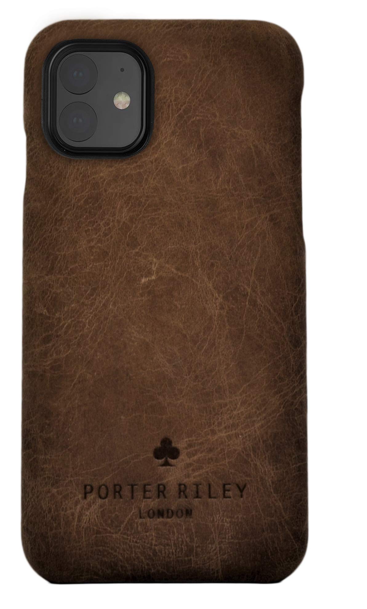 PORTER RILEY - Leather Case for iPhone 11 (6.1"). Premium Genuine Leather Slimline Back Case (Chocolate Brown)