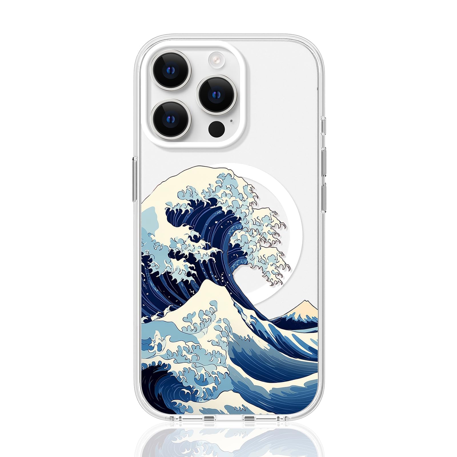 FEWGEY Clear Phone Case for iPhone 15 Pro Max Compatible with Magsafe, The Great Wave Ocean Surf Simple Shark Beach Summer Designer Magnetic Shock Proof Heavy-Duty Protection for Men Boys Women Girls