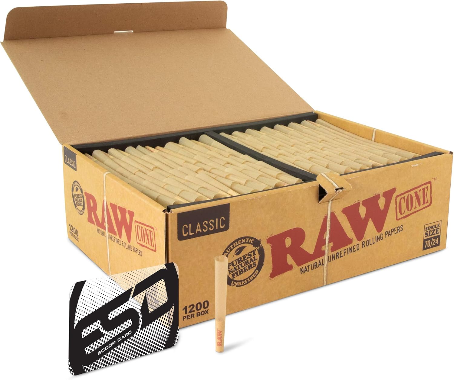 RAW Single Wide Cones 70/24 Sized 1200 Count Natural