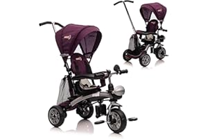 NITOESS Baby Tricycles 6 in 1,Toddler Trike,Kid Stroller W/Adjustable Push Handle,Boy Girl Outdoor Toy Bike,Children Tricycle W/Reversible Seat,Safety Harness,All-Terrain EVA Free Wheel(Purple)