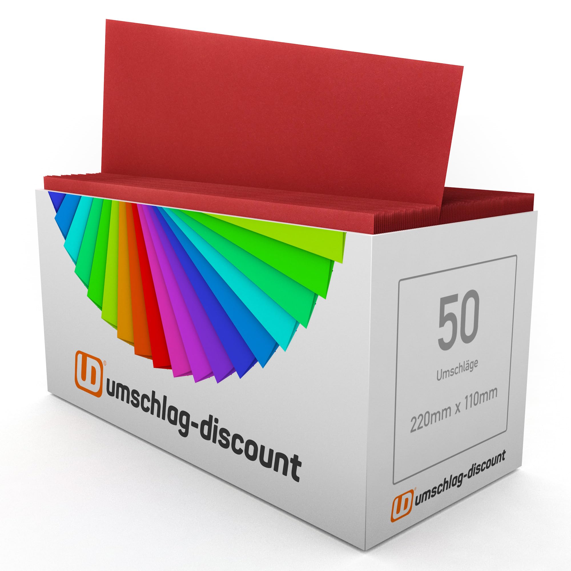 50 Envelopes, Cadmium, Dark Red, 220 mm x 110 mm, self-Adhesive