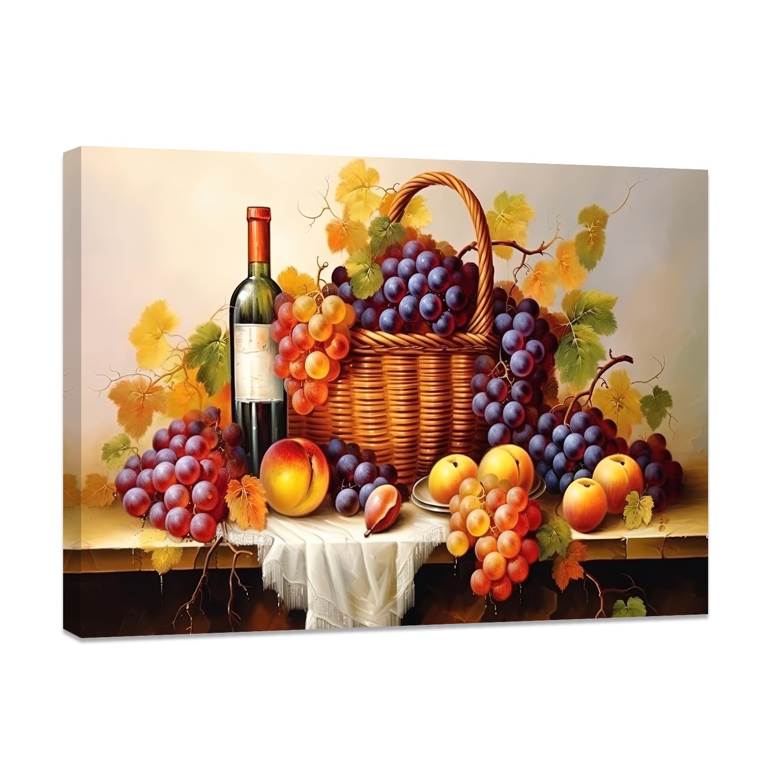CCWACPP Kitchen Canvas Wall Art Grapes and Wine Painting Vintage Fruits Pictures Print Farmhouse Kitchen Restaurant Dining Room Wall Decor Framed (B, (30.00 x 45.00 cms))