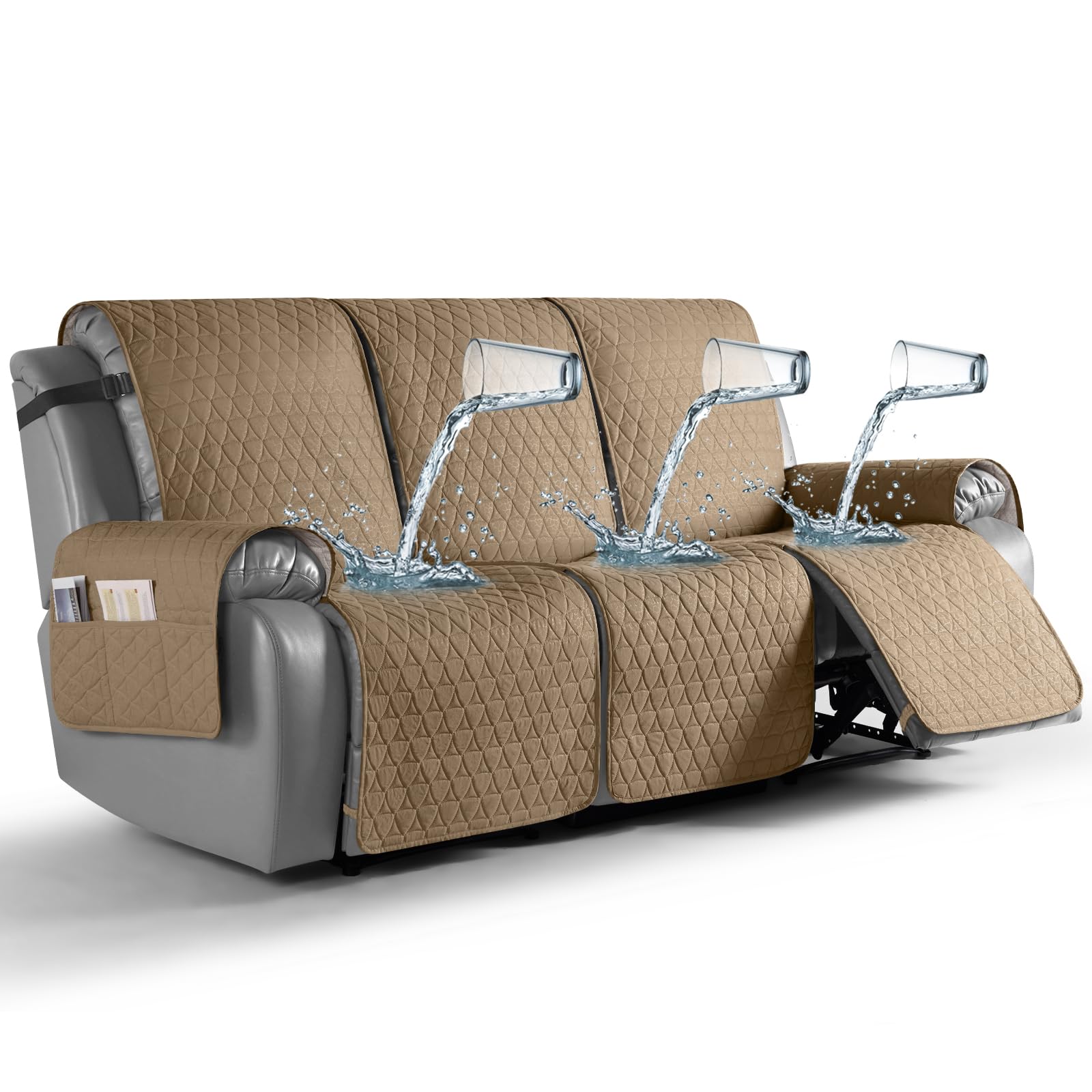 Photo 1 of TAOCOCO 100% Waterproof Recliner Cover, Non-Slip Washable Reclining Couch Cover with Elastic Leg Straps, Furniture Protector for Dogs (Khaki,3 Seater)