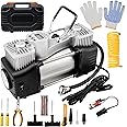 XSTRAP Upgrated Portable Double Cylinder Air Compressor Tire Inflator with LED Flashlight, 12V Compact Air Pump for Car Tires, 150 PSI with Tire Repair Kit and Toolbox for Auto, Off-Road, Truck, Bike