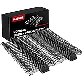 WAENLIR 48PCS Magnetic Modular Wrench Organizer Set-Tool Drawer Storage Rack with Metric&SAE Labels, Wrench Holder with Magnet, Perfect Tool Gift for Men, father, boyfriend, DIYers & Mechanics (Black)
