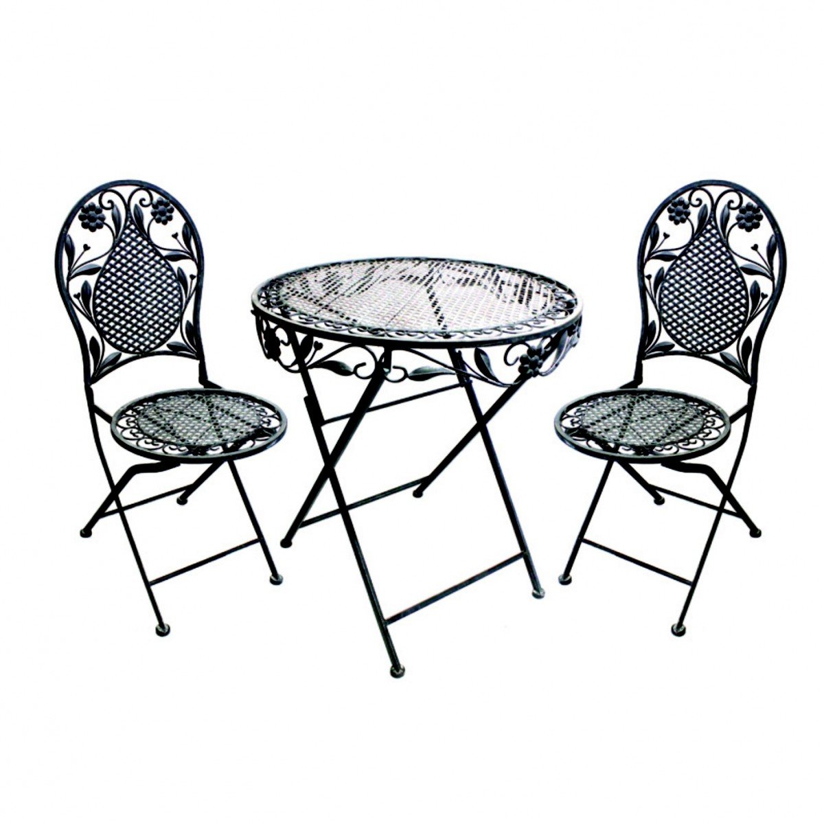 Terrassen Set aus Eisen Antik Design besteht aus 1 Tisch und 2 Stühlen