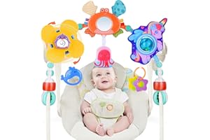 ALBAS ELFIN Baby Stroller Arch Toy, Crib Bouncer Bassinet Toys, Montessori Sensory Travel Infant Car Seat Toys Adjustable Mobile Activity Arch with Play Accessories (Unicorn)