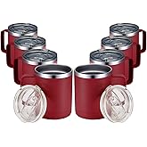 MEWAY 12oz Coffee Mug With Handle 8 Pack Bulk,Stainless Steel Insulated Travel Tumblers With Sliding Lid,Double Wall Vacuum Camping Cup for Hot & Cold Drinks Tea (Red,Set of 8)