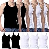 LOLPIP Men's Tank Top Cotton Undershirts Sleeveless T-Shirts Basic Solid Sweat Vest Multipack White Black Pack of 5