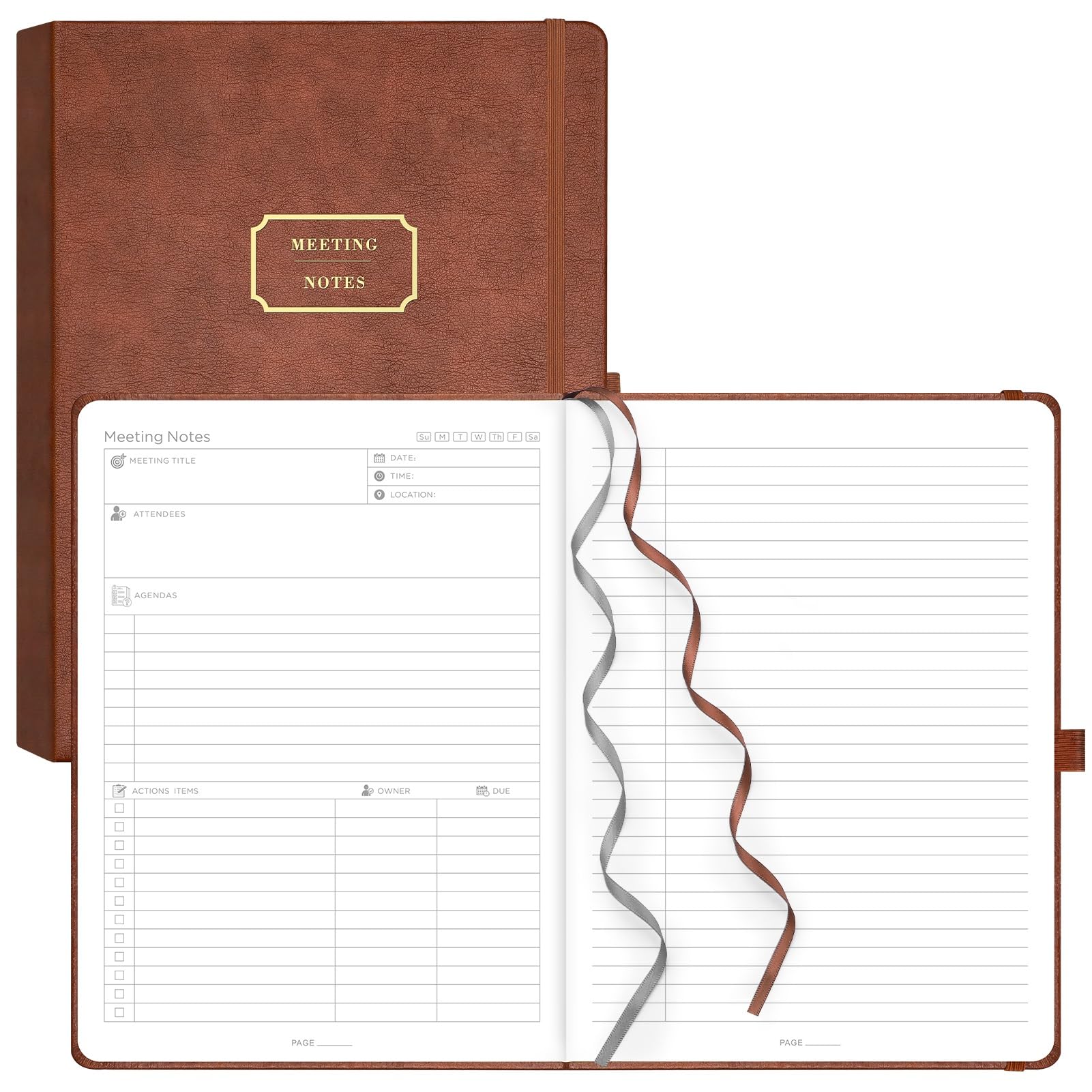 EMSHOI Meeting Notebook B5-320 Pages Large Diary Planner to Do List Notepad, 100gsm Thick Paper, Hardback Leather Journal for Women Men Business Work, 19 X 25cm - Coffee