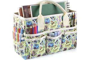 E-WEICHEN Craft Organizer Tote Bag Art Storage Caddy with Multiple Pockets for Art, Craft, and Office Supplies - Yellow