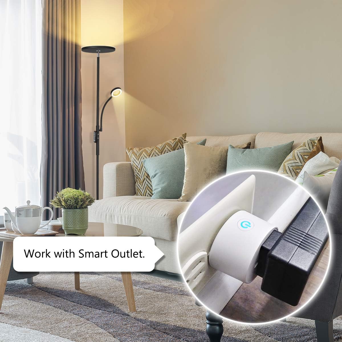 LED Floor Lamp - Soarz Torchiere Floor Lamp with Adjustable Reading Lamp,2000lumens Main Light and 400lumens Side Reading Light for Living Room, Bedroom, Office, Working with Remote Control: Home Improvement