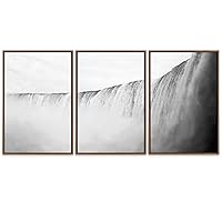SIGNWIN 3 Piece Framed Canvas Wall Art Mountain with Fog Canvas Prints Home Artwork Decoration for Living Room,Bedroom - 16