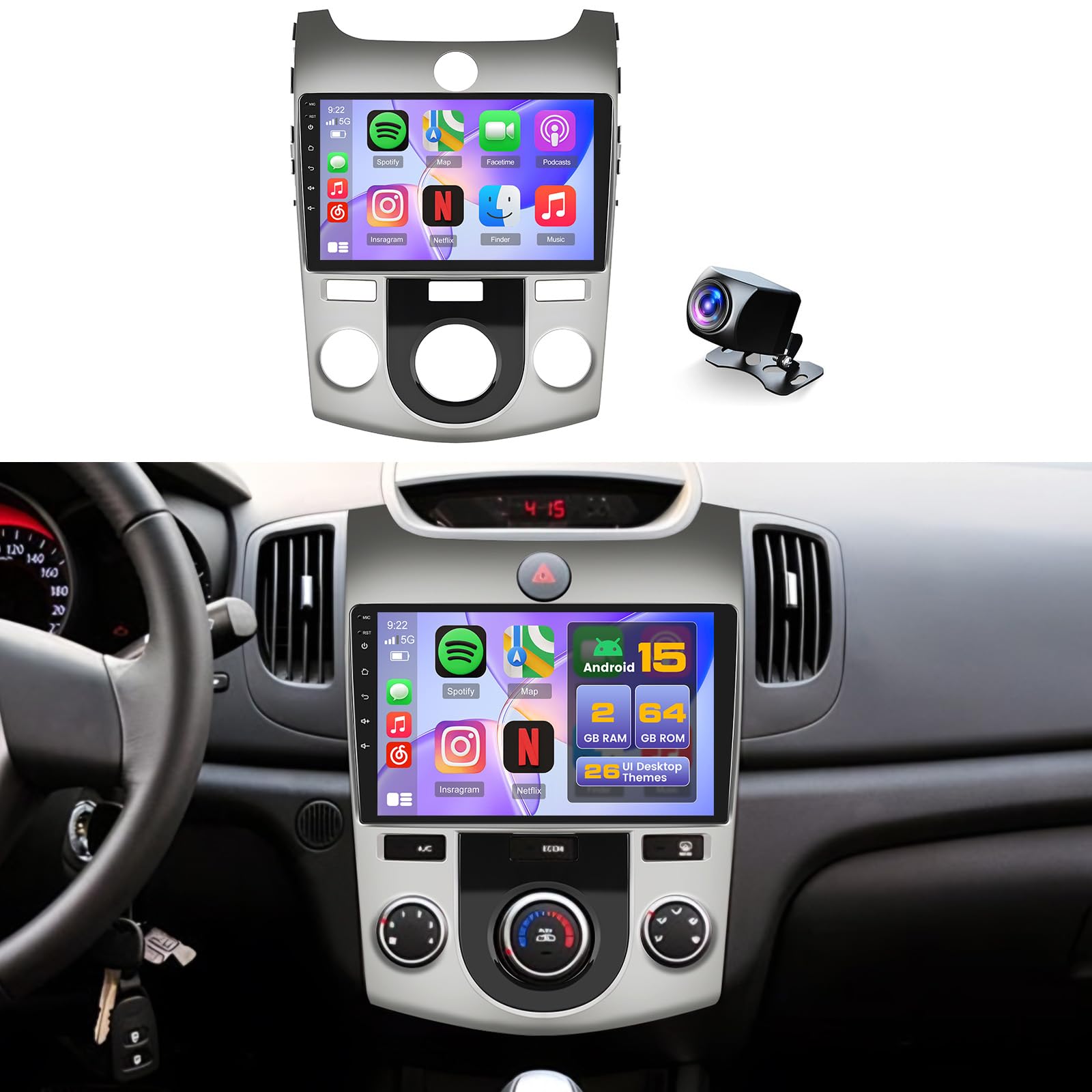 Photo 1 of [2+64G] Android 15 Car Stereo for Kia Forte 2008-2012 Wireless CarPlay Android Auto,9 Inch Touch Screen Bluetooth Radio GPS WiFi Dual USB FM RDS Radio Backup Camera