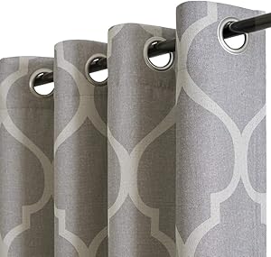 jinchan Linen Textured Curtains Moroccan Tile Design Blackout Curtains for Bedroom Living Room Thermal Insulated Window Treatment 1 Panel 63