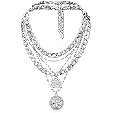 MJartoria Layered Necklaces for Women Trendy Retro Coin Pendant Necklace Dainty Chunky Chain Necklaces for Jewelry Birthday Gifts