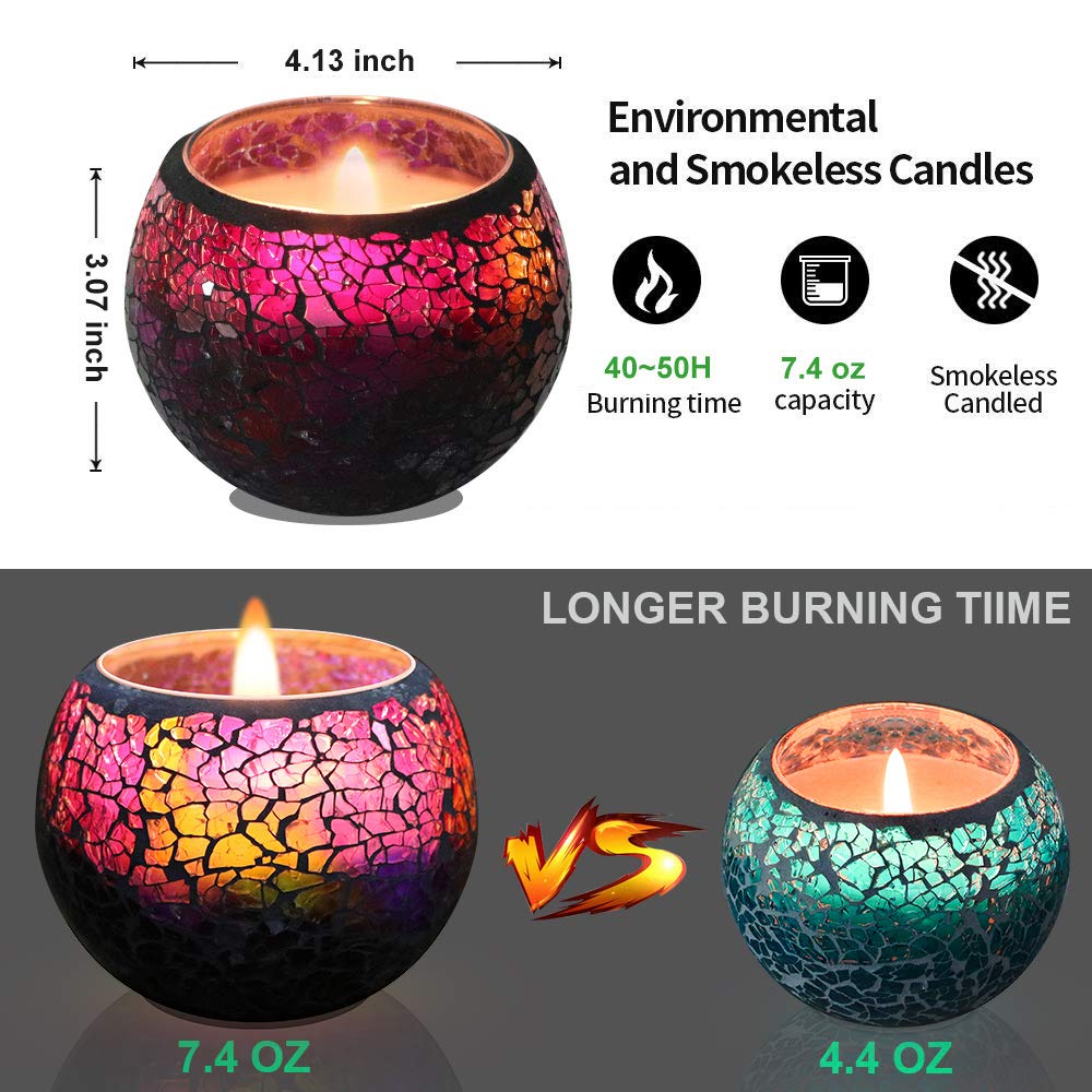 U2C Scented Candle Gift Set, Handmade 7.4oz x 2 Pack Scented Lavender Travel Candle, Large Glass 100% Soy Wax Candle for Stress Relief and Aromatherapy, Indoor and Outdoor Use, Christmas Gift Candles