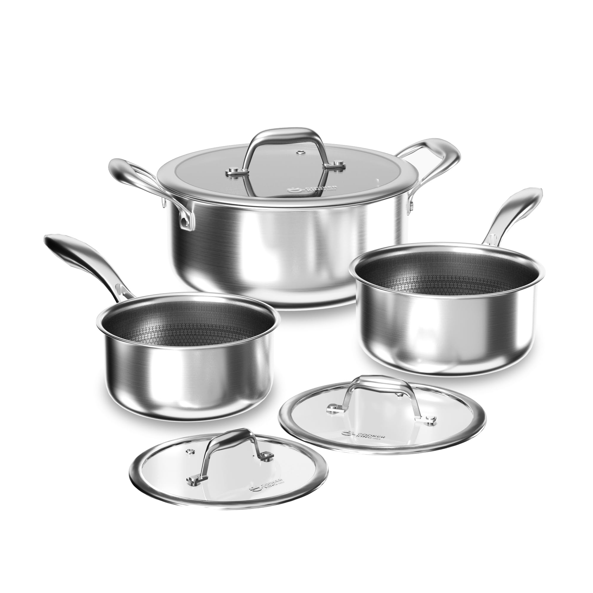 Photo 1 of ***MISSING PARTS***
COOKER KING Hybrid Nonstick 6 Pcs Pot Set, 1.5 & 2QT Saucepan and 5-Quart Pots with Glass Lids, Induction Stainless Steel Cookware, Stay-Cool Handles, Dishwasher Safe, Compatible with All Cooktops