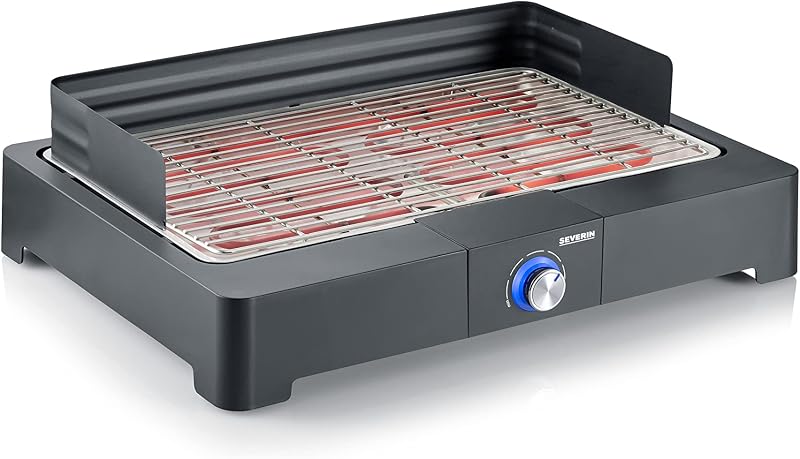 Barbecue électrique 2 200 W avec grille en inox, Barbecue de table avec pare-vent amovible, eBBQ avec bac à eau pour utilisation en intérieur et extérieur, Noir, PG 8565