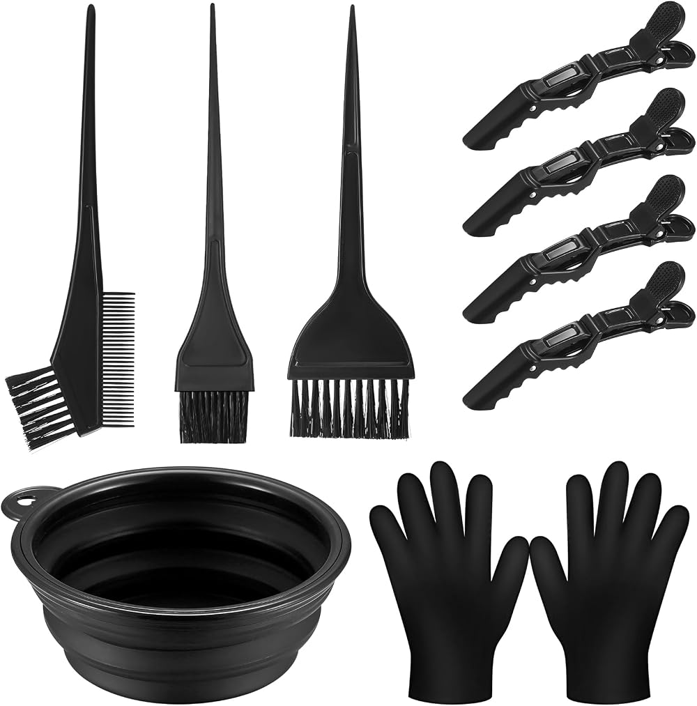 Yibaijia 9 Pcs Hair Colouring Kit Dye Bowl Brush Gloves Clips Apron Ear Cover