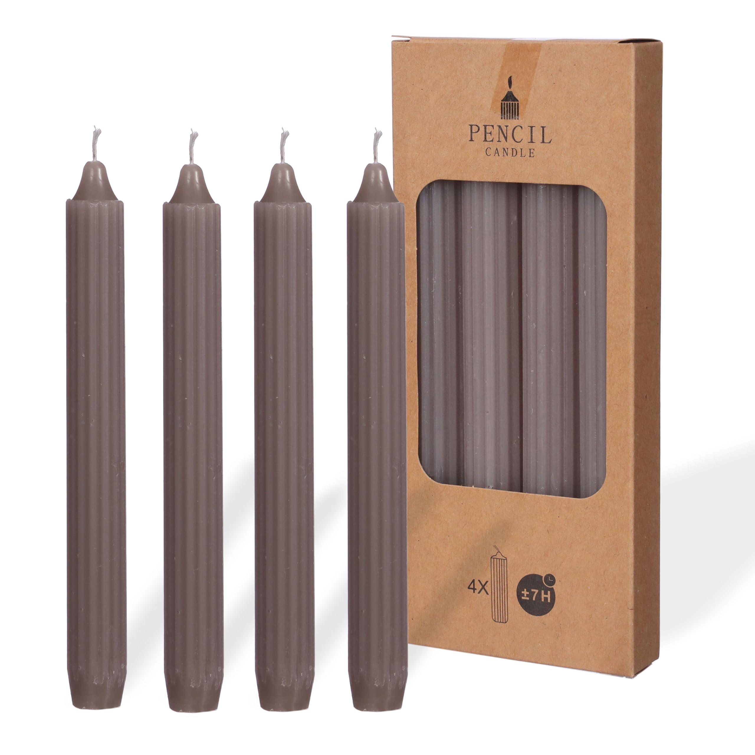 comforder COMFORDER Taper Candles Set, 4 x Table Candles Plain + Ribbed, 20 cm, 7 Hours Burning Time (Mauve)