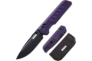 BEZUBIN UBIN Folding Pocket Knife 3.25" VG10 Blade EDC Folding Knife with Safety Axis Lock Purple G10 Handle Hunting Camping Knife with Thumb Stud Opener