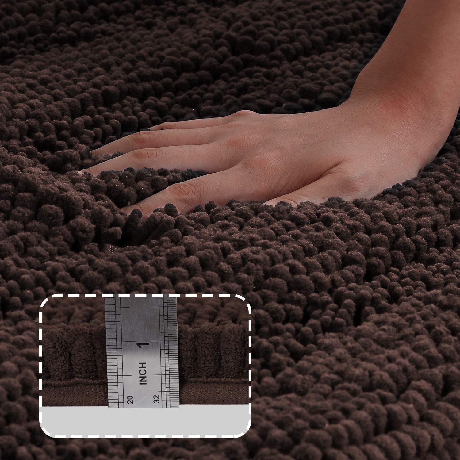 Turquoize Non Slip Shaggy Chenille Microfibers Bathroom Rug Black Bathroom Mat Extra Long Bath Rug 47 x 17 Kitchen Rugs and Mats, Super Water Absorbent & Soft Washable Bath Rug for Bathroom, Brown: Home & Kitchen