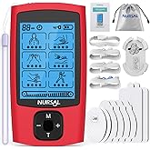 NURSAL 24 Modes TENS Unit Muscle Stimulator, Rechargeable Electronic Pulse Massager with 8 Pads for Back and Shoulder Pain Relief and Muscle Strength (Red)
