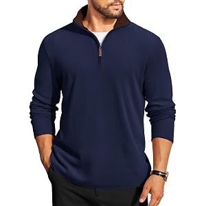 COOFANDY Mens Quarter Zip Pullover Contrast Collar Corduroy Sweatshirt | Contrast Collar Pullover, Mock Neck Sweatshirt, Soft