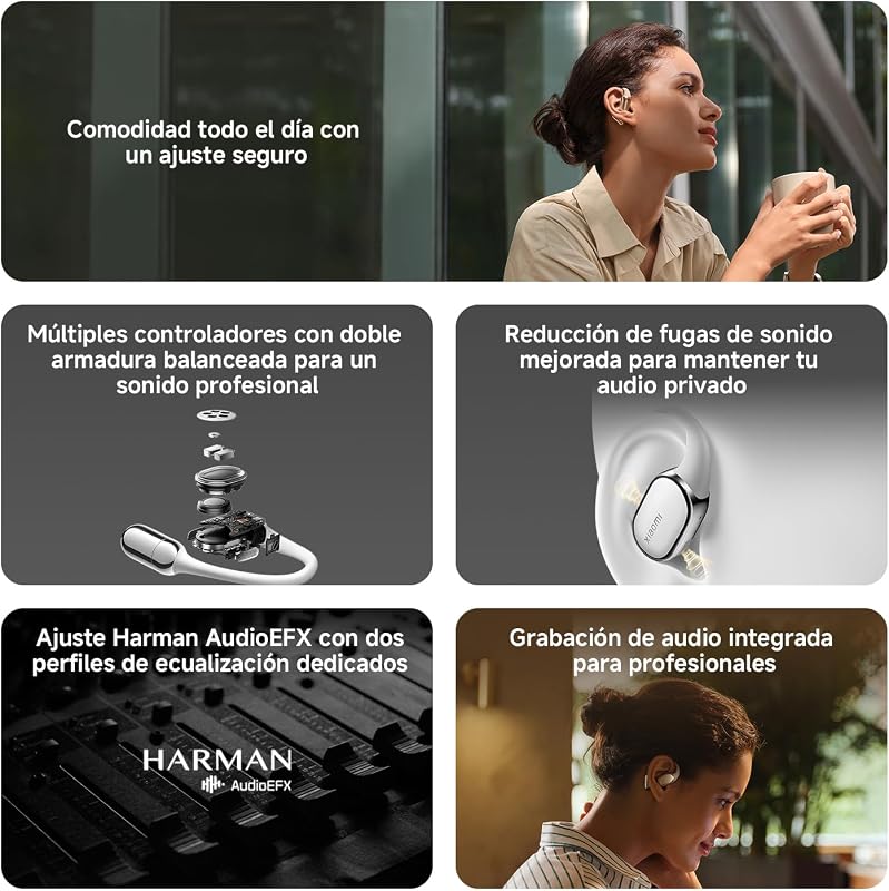 OpenWear Stereo Pro, Auriculares de Oreja Abierta, Bluetooth con Gancho, Uso cómodo y Estable, batería 45h, Resistente al Agua IP54, múltiples Drivers, Audio Hi-Res HiFi, Oro Arena