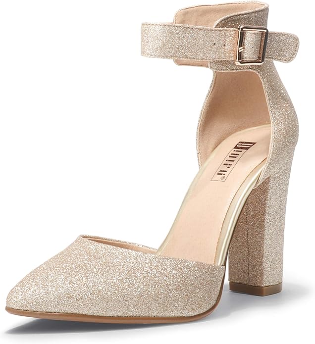 white and gold block heels