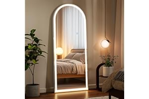 VooBang 56"x21" LED Mirror Full Length - Arched Floor Body Mirror with Dimmable Lights - 3 Color Modes, Standing Leaning Wall Mounted for Bedroom, Dressing Room