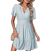 Simplee Womens 2026 Summer Mini Dress Eyelet Short Sleeve Cocktail Short Dresses Cute A Line Sun Dress with Pockets