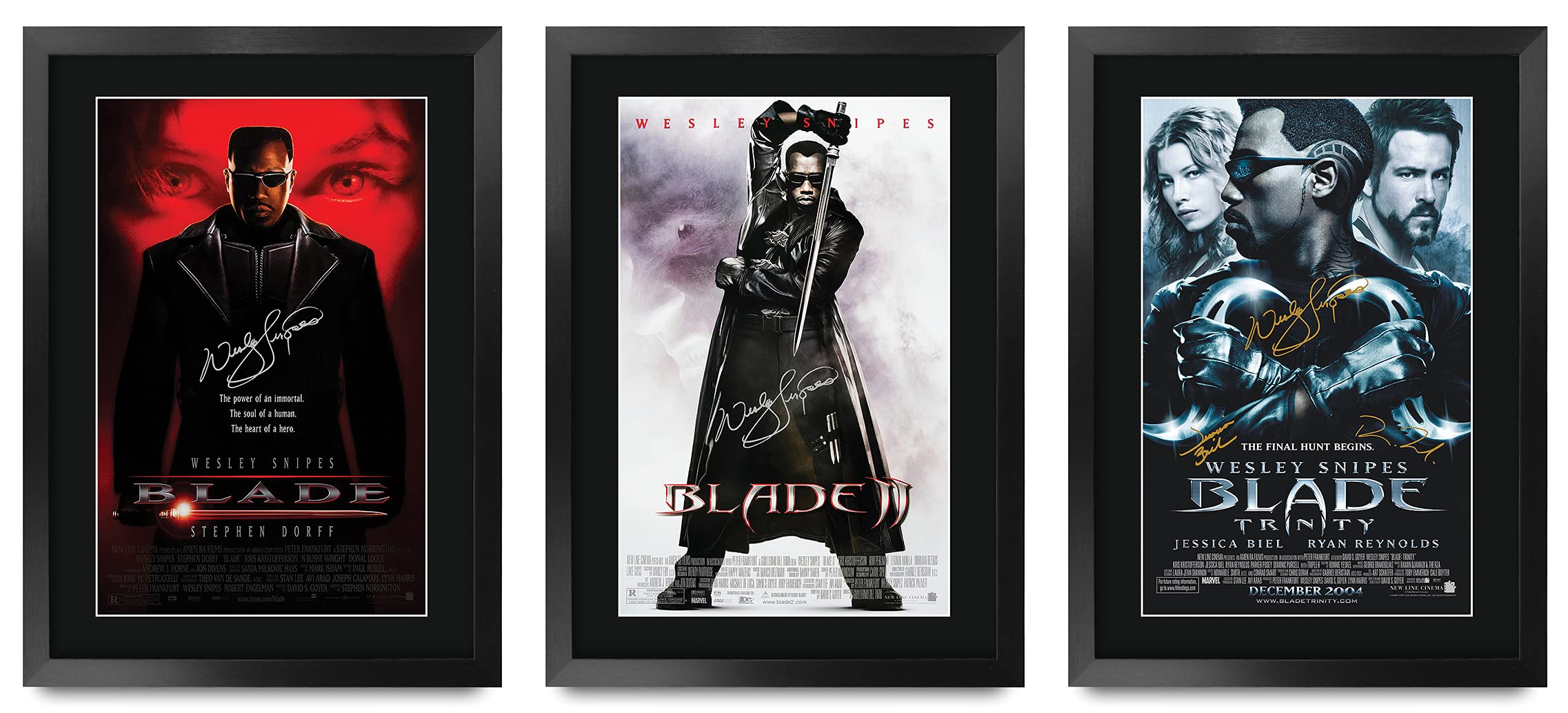 HWC Trading FR A3 Blade Collection x 3 Wesley Snipes Gifts Printed Poster Signed Autograph Picture for Movie Memorabilia Fans - A3 Framed