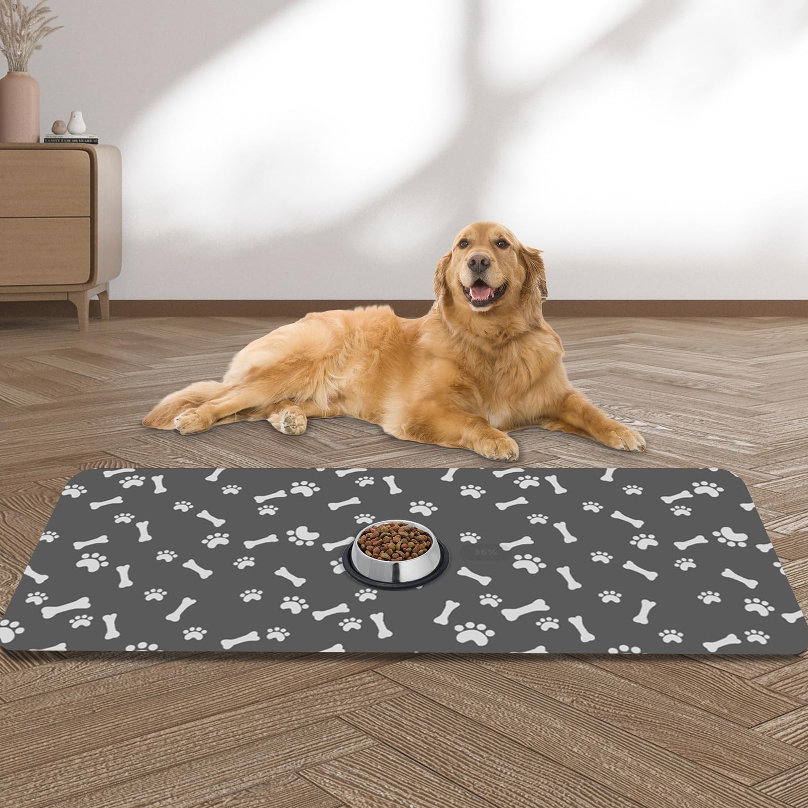 Photo 1 of Large Pet Feeding Mat, Absorbent Quick Dry Dog Mat for Food and Water Bowl, Non Skid Cat Bowl Mat, No Stains Quick Dry for Pet Water Dispenser Pet Supplies for Messy Drinkers
