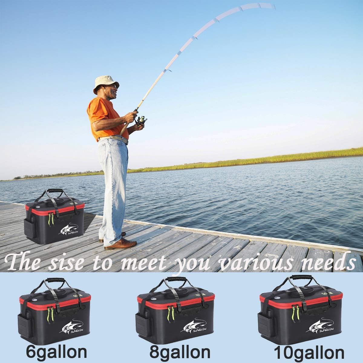 Grneric Fishing Bucket, 6Gallon/8Gallon/10Gallon Foldable Fish Bucket, Live Fish Container Multi-Functional Live Fish Bait Bucket, Outdoor Camping EVA Fishing Bag and Fish Protection Bucket : Sports & Outdoors