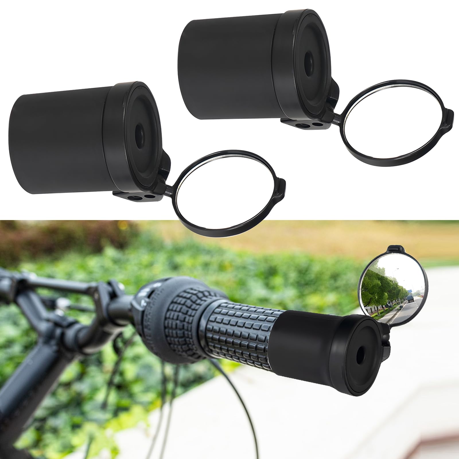 2Pcs 360° Rotatable Bike Mirror for Handlebars - Handlebar End Wheel Mini Rear View Acrylic Universal Bicycle Mirror for Mountain Bike