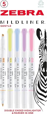 Zebra Pen MILDLINER Dual Tip Highlighters 5 Pack Pastel Assorted Colors