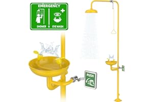 Crystmetal Eye Wash Station, Wall Mounted Emergency, Portable Emergency Eyewash Stand Eye Irrigation Sign, 304 Stainless Steel, Enhanced ABS Surface Coating (ABS Shower)