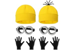 WISHTEN 6 Pcs Halloween Costume Accessories for Adult, Goggles Yellow Beanie Gloves for Halloween Cosplay Dress Up