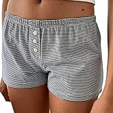 Mooyidw Cute Pajama Shorts for Women Y2K Sexy Low Rise Lounge Floral Shorts Comfy Striped Button Boxers Pj Bottoms Sleepwear (A Black Stripes, S)