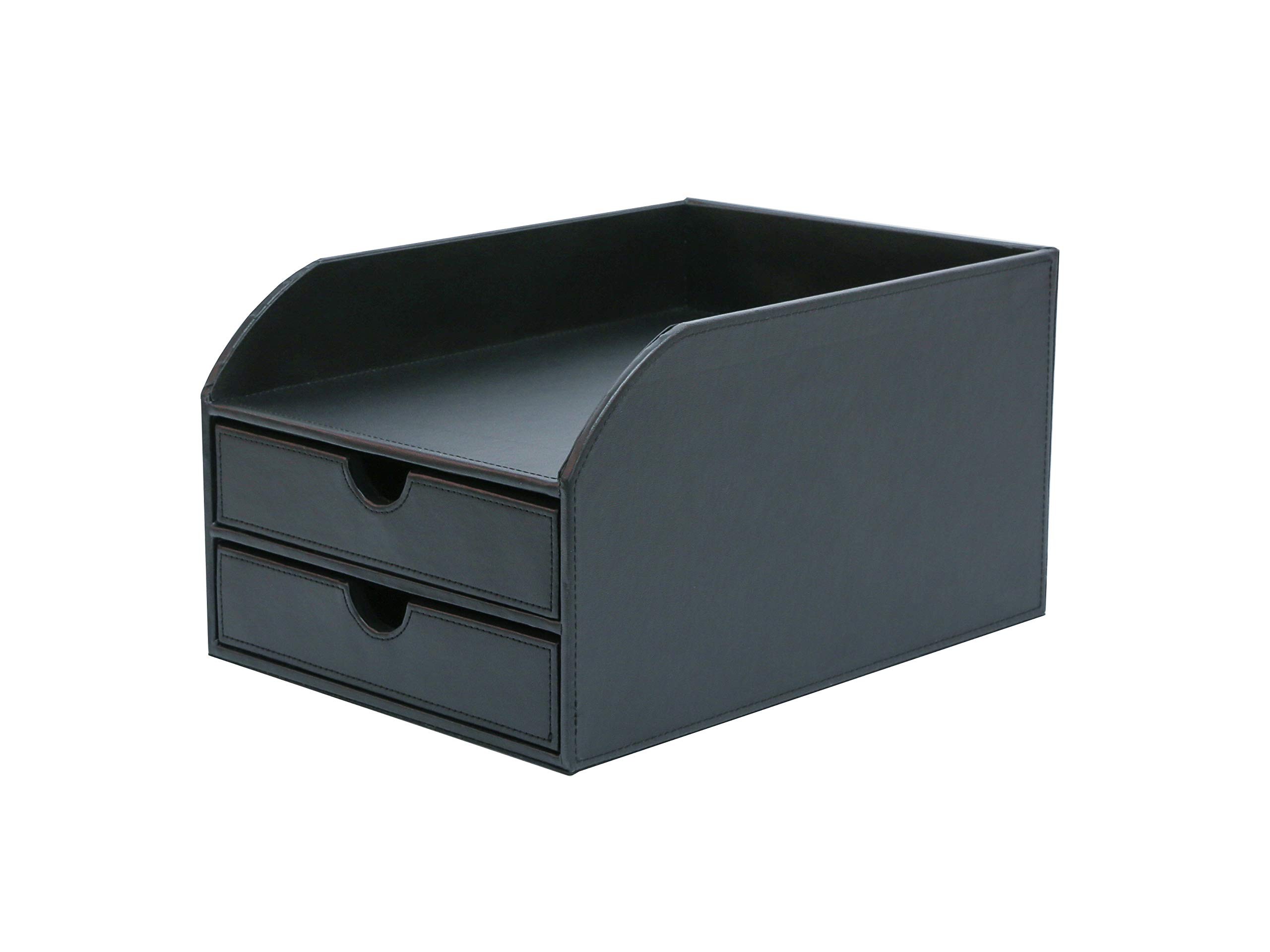 OSCO Faux Leather 2-Tier Desk Paper Sorter with Letter Tray, A4 Document File Storage, Magazine Holder, Compact Office Organiser, 248×340×185 mm, Black