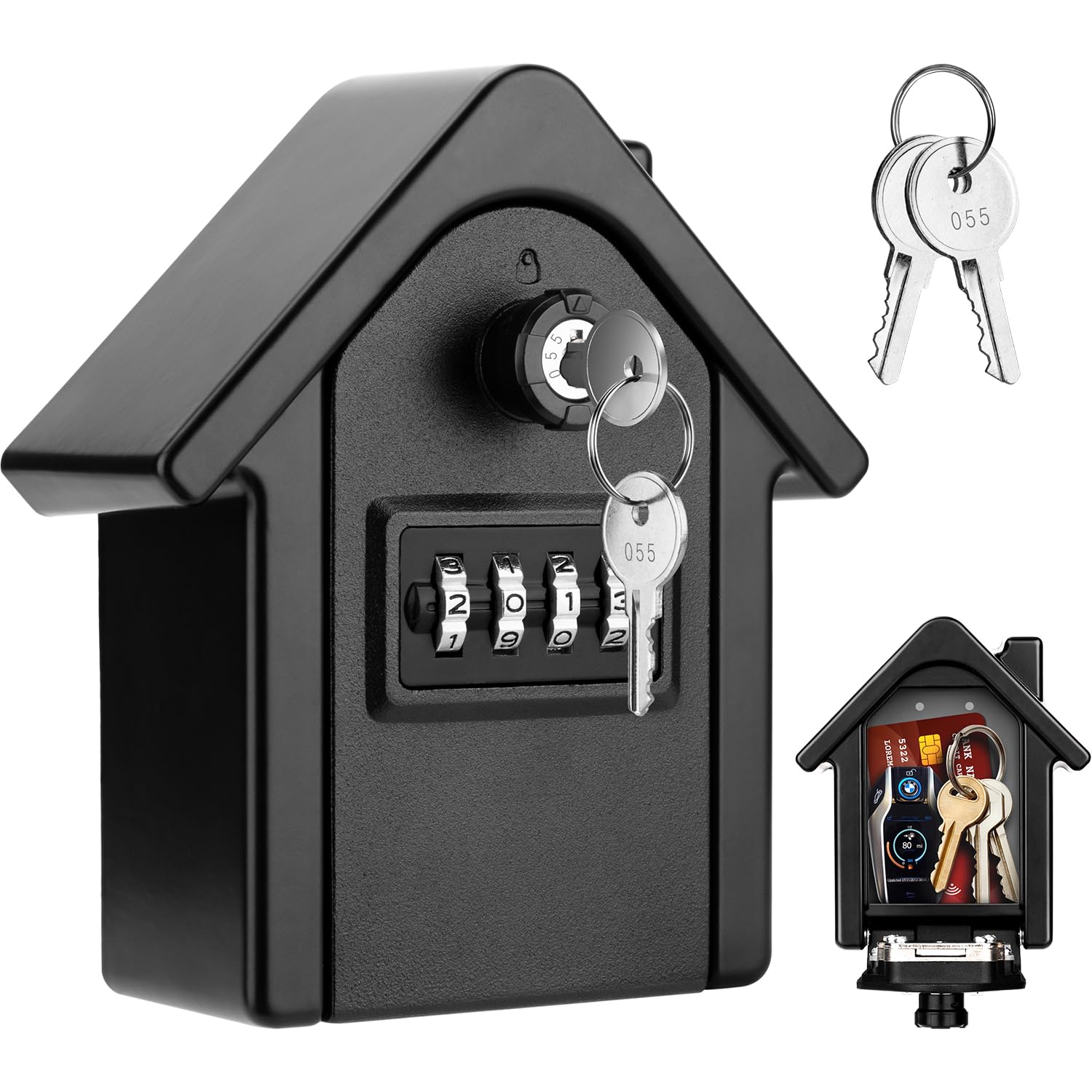 Faneam Key Safe - Wall Mounted 4 Digit Combination Lock Box, Police Approved, Waterproof Outdoor Key Box for Home, Garage, School, Office