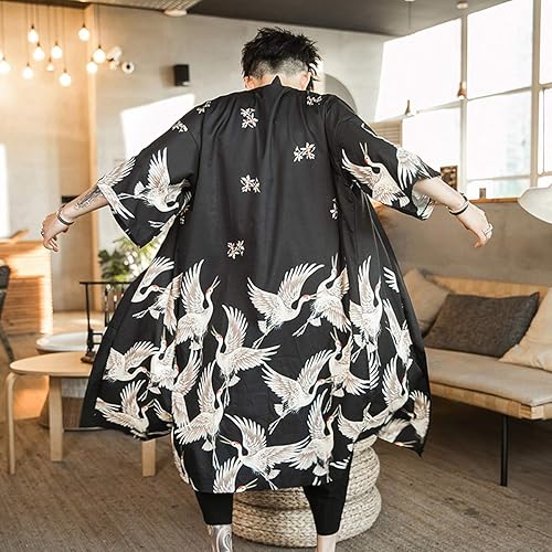 Seidarise Men's Demon Slayer Haori, Long Kimono Cardigan Jacket Japanese  Style Flying Crane Seven Sleeves Open