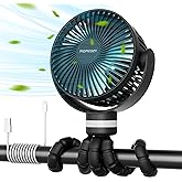 Momcozy 8000mAh Portable Stroller Fan | 27H Ultra-long Battery Life | Detachable 4 Speed 360&deg;Rotate | 2 Modes LED Night Light, USB Rechargeable Handheld Cooling Fan for Travel, Car Seat, Bedroom