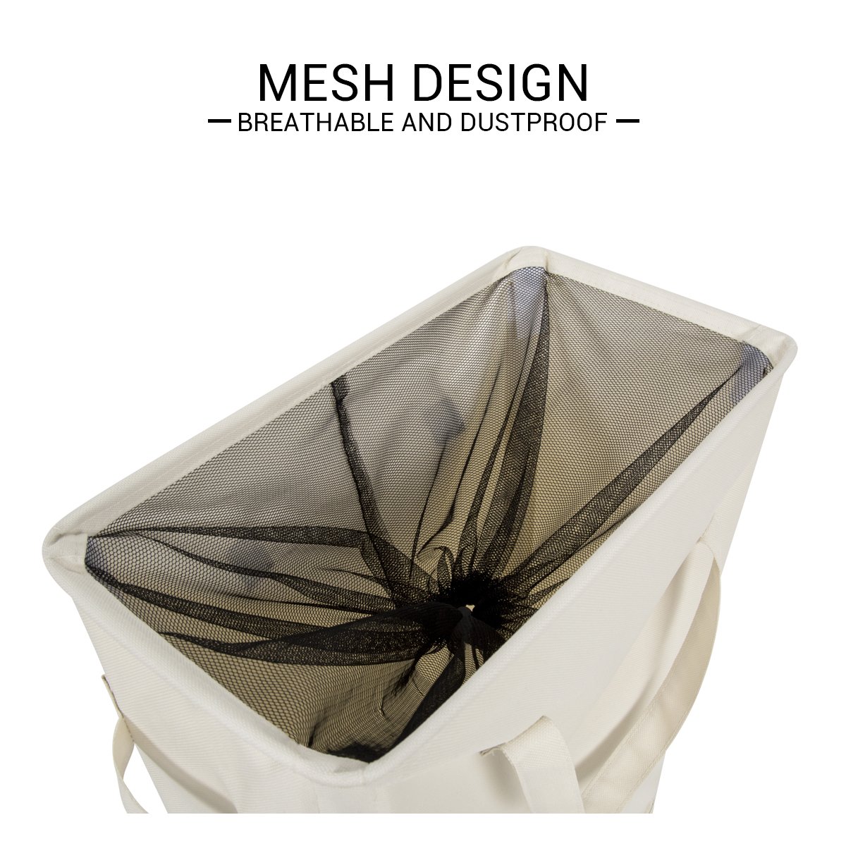 Chrislley Slim Laundry Basket Hamper Collapsible Handy Waterproof Bag Foldable Handle Oxford Cloth Basket Bin Organizer 44.5L（Beige）