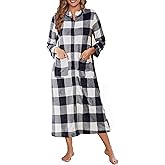 Ekouaer Women Zipper Robe Fleece Long Sleeves Bathrobe Sleepwear Warm Soft Housecoat with Pockets Zip Up House Dresses